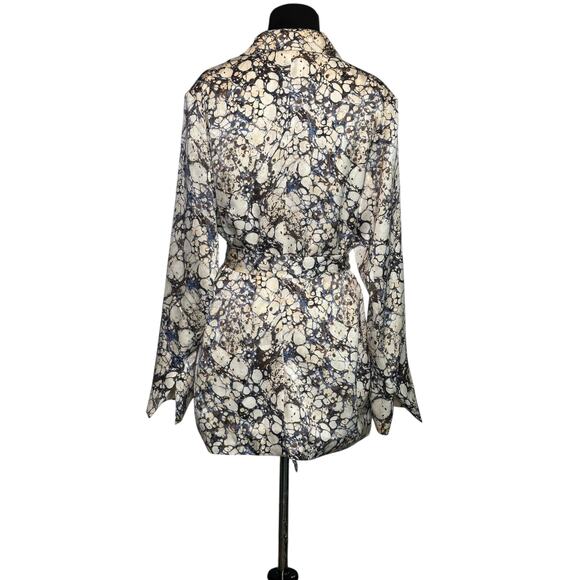 Forever 21 blue cream print long sleeves belted blazer coat size Medium - Picture 6 of 14